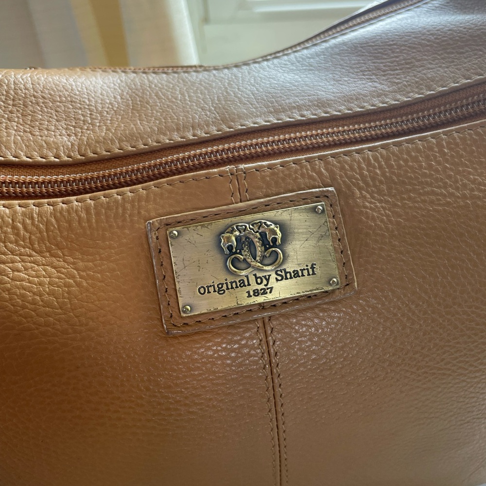 Original by Sharif 1827 Genuine Leather Shoulder Bag Tan Chain Details Map Lined - Picture 4 of 17